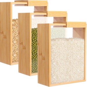 <b>Bamboo</b> Grain Storage Box With Sliding Lid Rectangle Rice <b>Container</b> Large Size 22.2X17.2X7.8Cm Covered - Product Image 1