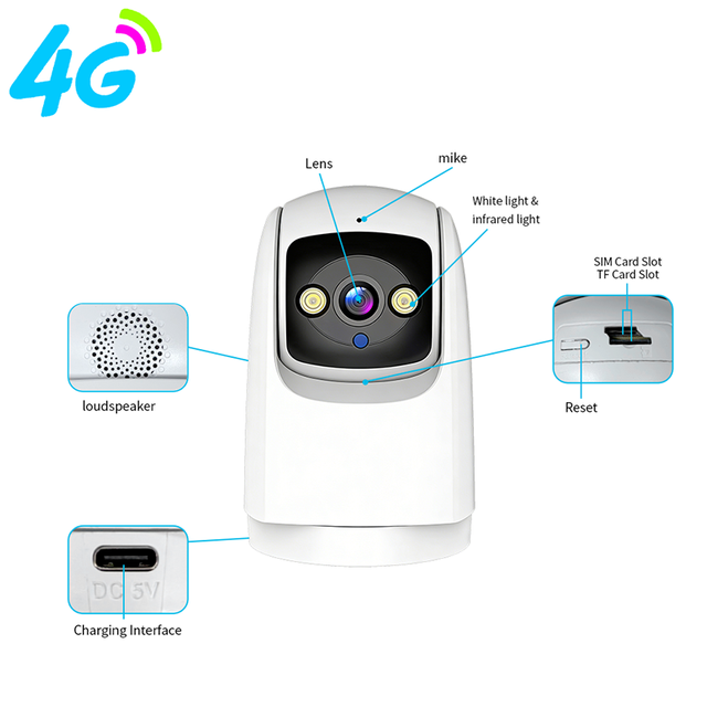 4G SIM Cloud Storage 3MP PTZ Outdoor IP55 Security Camera with Two-Way Audio & Night Vision for Remote Areas V380 Pro App