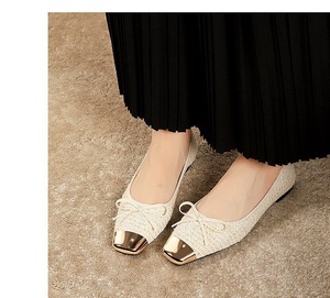 2025 Elegant Women Metal Square Toe Ladies <b>Bow</b> Flat <b>Shoes</b> - Product Image 2