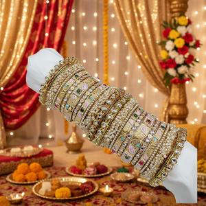 Luxury Kundan Meenakari and Pearl <b>Bangles</b> <b>Set</b> Glam Finish Designer Jewelry for Women Wedding and Celebration Wear - Product Image 3