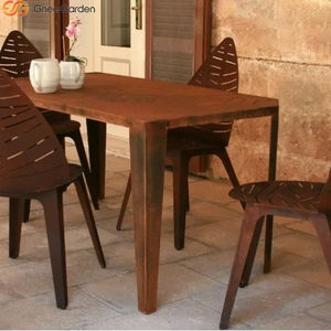 Silla Moderna de Acero Corten con Diseño Resistente al Óxido y Vetas de Hoja Huecas para Exteriores, Jardín, Patio, Taller y Áreas Públicas - Product Image 5