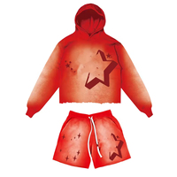 Hoodie court zippé pour femme, motif imprimé vieilli, coupe oversize, ensemble short de survêtement en coton, streetwear de haute qualité