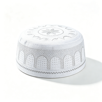 Topi Kufi Islami Bordir Pria, Topi Sholat Muslim Katun Premium, Topi Bermotif Geometris yang Bernapas untuk Ramadhan & Idul Fitri
