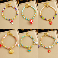 Chaîne perlée en acier inoxydable plaqué or 18 carats, motif animal coloré, style européen et américain, tendance, avec pendentif goutte d'huile, idéale comme cadeau