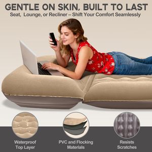 Inflatable Couch for Camping Air Mattress with Adjustable Backrest Blow <b>Up</b> Couch for Adults with Flocked Surface - Product Image 3