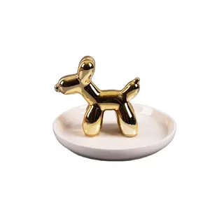 Creative Organizer Tray Wholesale Gold Dog Ceramic Ring Earrings Holder Jewelry Holder