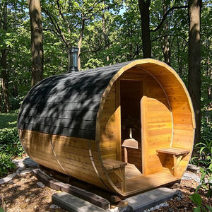 HELIUS Ready-Sauna à vapeur d'extérieur <span class=keywords><strong>en</strong></span> cèdre rouge pour 6 personnes, chauffage électrique traditionnel, sauna baril avec demi-verre et porche, <span class=keywords><strong>pas</strong></span> <span class=keywords><strong>cher</strong></span> - Product Image 3