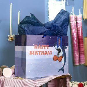 Shark Design Gift Bag With Birthday Card And Tissue Paper 16 Inch <b>Extra</b> <b>Large</b> For Boys - Product Image 6