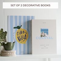 Lot de 2 faux livres décoratifs pliables en carton, bleu clair, style méditerranéen Amalfi, pour table basse
