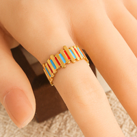 Bague tendance pour femme en acier inoxydable 304 plaqué or, réglable, avec goutte d'huile multicolore, résistante au ternissement et étanche