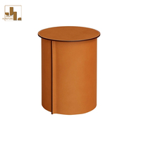 Ensemble de tables d'appoint orange de luxe pour salon d'hôtel de style italien, table d'angle en métal et cuir pour chambre à coucher de villa, meubles