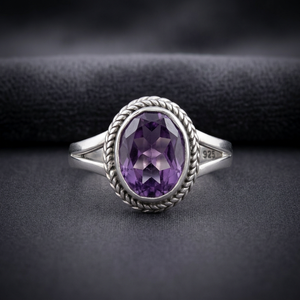 Bague de fiançailles classique en argent sterling avec pierre précieuse en quartz améthyste pour femmes - Product Image 4