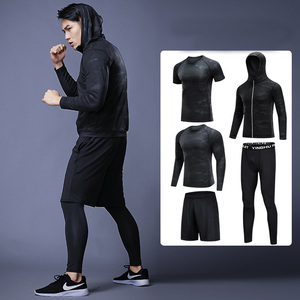 Deportes gimnasio rápido seco camiseta medias cinco piezas conjunto <span class=keywords><strong>de</strong></span> traje <span class=keywords><strong>de</strong></span> los hombres <span class=keywords><strong>de</strong></span> ropa <span class=keywords><strong>de</strong></span> Fitness - Product Image 1