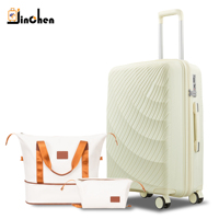 Ensemble de 5 valises rigides en PP, 20, 24, 28 pouces, avec sac de voyage, trousse de toilette, logo personnalisé, vente en gros, avec serrure TSA