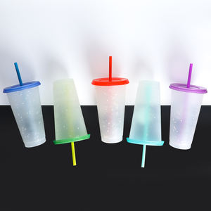 Vaso de Plástico Reutilizable sin BPA, Colorido, para Fiestas y Campamentos, <span class=keywords><strong>con</strong></span> Confeti que Cambia de Color, <span class=keywords><strong>con</strong></span> Tapas y Pajitas para Café Helado - Product Image 5