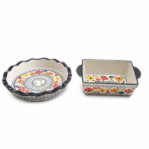Bakeware del commercio all'ingrosso Dipinto A Mano Disegno Floreale <span class=keywords><strong>Blu</strong></span> Rotondo In Porcellana Torta Piatto Recrangular In Ceramica strumenti di Cottura Pan - Product Image 1