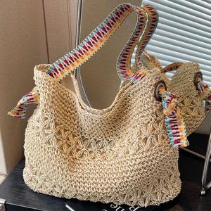 Bolso de Paja Versátil de Moda Otoñal para Mujer, Bolso de Hombro Informal para Viajar, Bolso Tejido a Crochet Hecho a Mano - Product Image 1