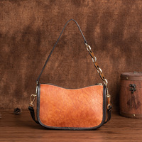 Sac à bandoulière de luxe en cuir véritable pour femme avec fermeture éclair, chaînes et sangle unique, style simple et tendance, sacoche sous le bras