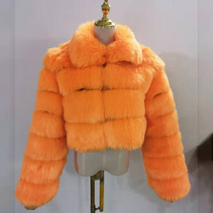 <span class=keywords><strong>Manteau</strong></span> court en fausse fourrure avec accents en fausse fourrure de renard pour <span class=keywords><strong>femme</strong></span> col rabattu manches longues - Product Image 5