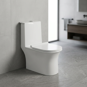 WC monobloc moderne en céramique blanche avec siphon en P, chasse d'eau double, à poser au sol, pour Dubaï - Product Image 1