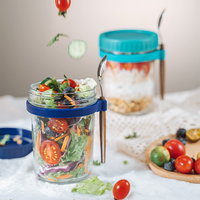 Vente en gros 350ml avoine yaourt stockage bocal en verre avec couvercle cuillère louche avoine Mason bidon pour le petit déjeuner