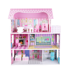 Simulação diy fingir jogar brinquedos, casa de bonecas rosa com <span class=keywords><strong>mini</strong></span> móveis, brinquedos, casa de boneca de madeira para crianças meninas - Product Image 2