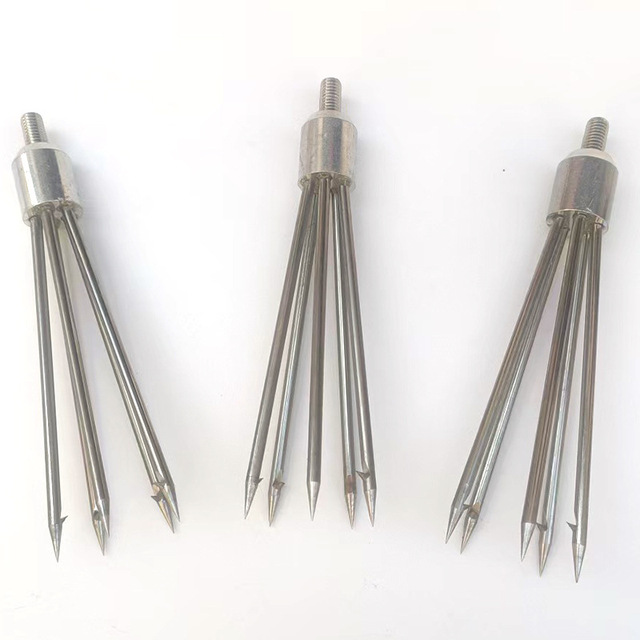 Stainless Steel 5-Prong Spear with Barbs Fish Spear Head Telescopic Rod Accessories Fish Spear