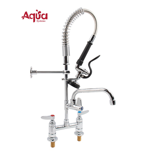 Grifo comercial para hotel y restaurante, grifo de prelavado de doble manija, grifo de cocina mini montado en la pared con rociador extraíble y caño adicional de 8 pulgadas - Product Image 1