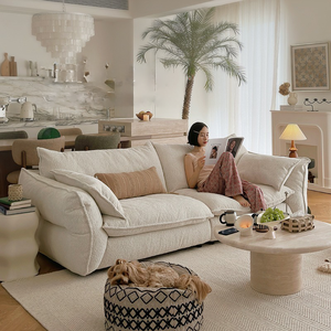 Elegant Cream <strong>White</strong> Cloud Sofa | Minimalist Modern Square Chenille Sofa Set for Villa Apartment &amp; Home - Product Image 3