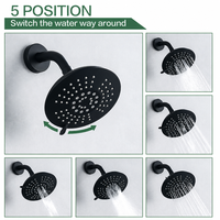 Ensemble de douche rond ABS de 6 pouces, style nord-américain, cinq fonctions, jet de pluie, noir mat, réglage rotatif, montage mural