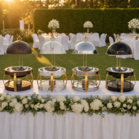 GOLDEN KEY Réchaud de buffet en acier inoxydable, finition grain de bois, marbre blanc, argent, noir, chauffe-plats commercial, compatible avec le chauffage au combustible, pour mariage