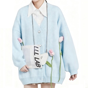 Veste pull pour femme personnalisée et élégante pour garçon Cardigan <span class=keywords><strong>mi</strong></span>-long en tricot à coupe ample avec bouton de décoration pour l'automne et l'hiver - Product Image 2