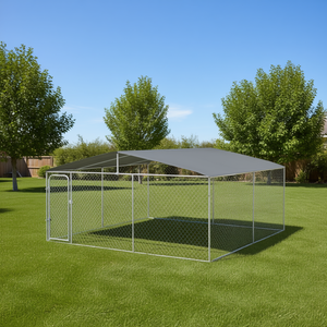 Caseta para Perros de Acero Galvanizado para Exteriores de 15' x 15' x 7.5' con Paredes Laterales de Malla con Cierre Seguro, Mueble para Mascotas para Jardín - Product Image 2