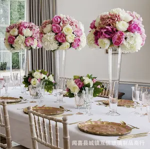 Toptan yeni 80cm uzun boylu çiçek aranjmanları büyük cam vazo düğün parti masa centerpieces için