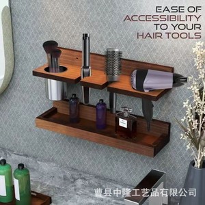 Organizador de secador de pelo de madera para montar en la pared, estante de madera maciza para herramientas de peinado con almacenamiento para uso en el baño del hogar - Product Image 2