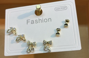 Orecchini a Fiocco alla Moda in Argento 925 Placcato Oro 18K con Cristalli e Strass, Gioielli da Donna per Uso Quotidiano - Product Image 3