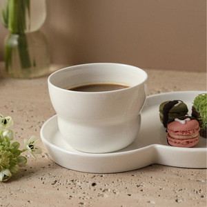 Wholesale White Ceramic Latte Mug No Handle Coffee Cups and Plates Set - Product Image 3