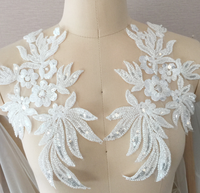 Nouvelle Applique Décorative en Dentelle Brodée de Perles Dorées et Blanches, en Maille, pour Robe de Mariée ou Voile