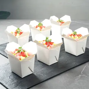8oz scatola di pasta per insalata di carta bianca tagliatelle scatole di imballaggio portare via il contenitore per alimenti