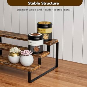 3 Tier Spice Rack Organizers Expandable Cabinet Organizers for Kitchen Organization <b>Rustic</b> Brown Wood and Metal Tiered <b>Shelves</b> - Product Image 5