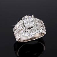 Bague de Fiançailles Princesse à Quatre Pierres Serties, Triple Rangée, en Zircon Cubique, Bague de Promesse de Mariage, Bague de Mariée pour Femme