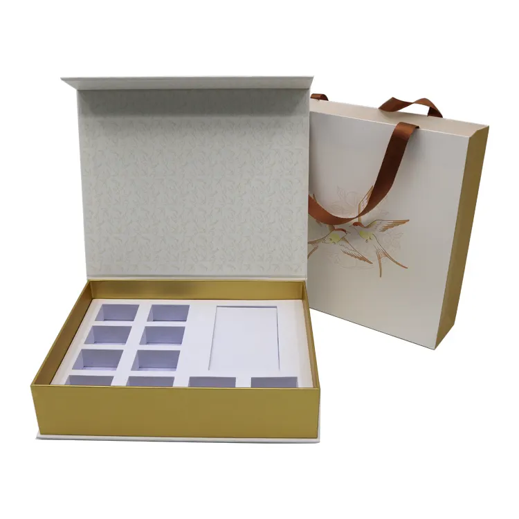 Recyclable packaging gift box with paper bag cardboard cosmetics set luxury package clamshell magnetic gift box for cosmetic