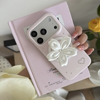 Casing HP Lipat Satin Floral Rhinestone IMD TPU+PC Cincin Magnetik Anti Benturan Penyangga untuk Menonton Video, Cocok untuk 18 Pro