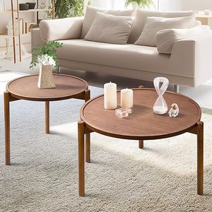 โต๊ะกาแฟทรงกลมทันสมัย ท็อปไม้ ขาไม้ สำหรับห้องนั่งเล่นบริเวณโซฟา - Product Image 4