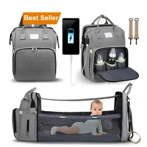 Bolsa de cama plegable funcional 7 en 1 para recién nacido, bolso de mano para mamá, mochila impermeable para pañales de bebé con cambiador, venta al por mayor