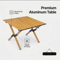 Table de pique-nique pliante portable en alliage d'aluminium imitation bois avec sac de transport