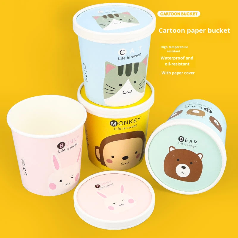26oz and 32oz Single Wall Food Grade Craft Paper Ice Cream Bucket and Hot Soup Cup with Printed Lid