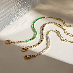 Pulsera y brazalete de moda de acero inoxidable 316L resistente al agua y al deslustre, chapado en oro de 14K y 18K, pulsera tipo tenis para mujer - Product Image 3