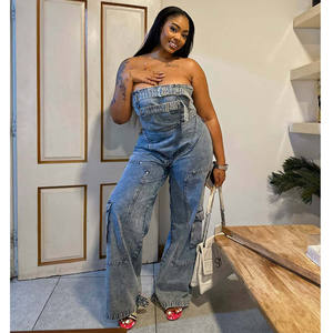 Vente en Gros Combinaison en Denim à Jambes Larges Respirante pour Femmes Livraison Rapide Jean Une Pièce Exposé pour l'Été Style Décontracté - Product Image 2