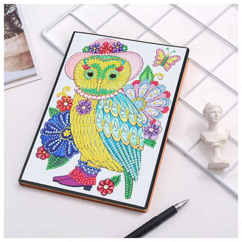 Penjualan Terbaik Diy mosaik pola hewan burung hantu bordir berlian 5D lukisan berlian berbentuk kristal Notebook berlian